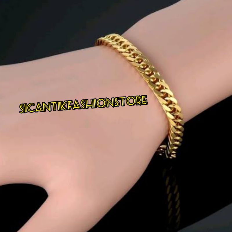 Gelang rantai wanita&amp;Pria Warna Gold 19CM anti karat Selamanya perhiasan lapis emas bagus