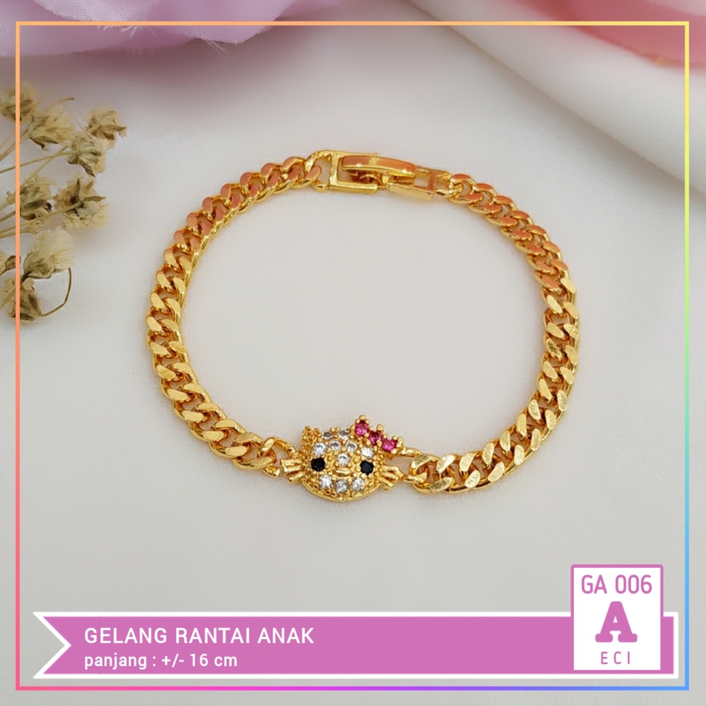 Gelang xuping gelang anak rantai simple hello kitty perhiasan lapis emas gold GA 006