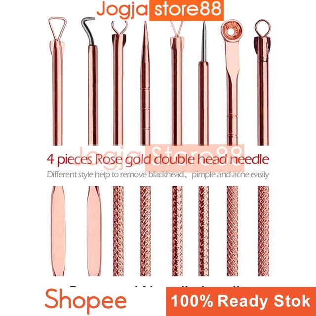 Perlengkapan Perawatan Wajah | Membersihkan Kulit Mati Acne Sisa Jerawat Material Stainless Steel Karbon 4 PCS - Rose Gold