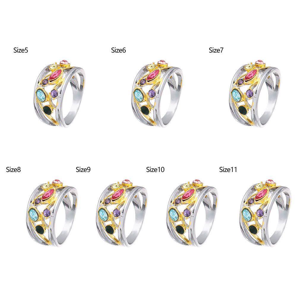 1pc Cincin Zircon Warna-Warni Desain Bunga Hollow Out Untuk Pesta