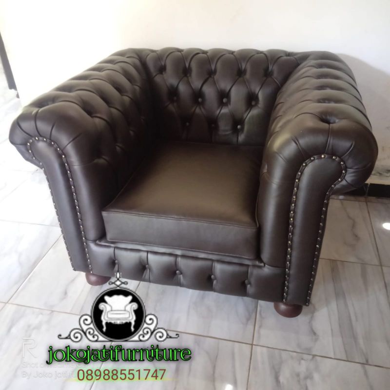 sofa Chesterfield kain asli kulit sapi