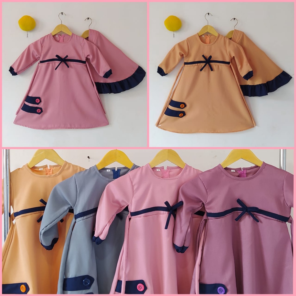 Gamis Anak Perempuan Moscrepe Klok 1 2 3 Tahun Set Hijab