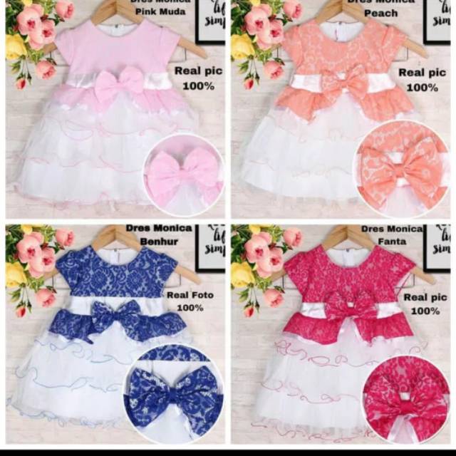 Dress Baju Anak Perempuan Usia 1-2 Tahun Brukat Tile Bagus Pesta Pita
