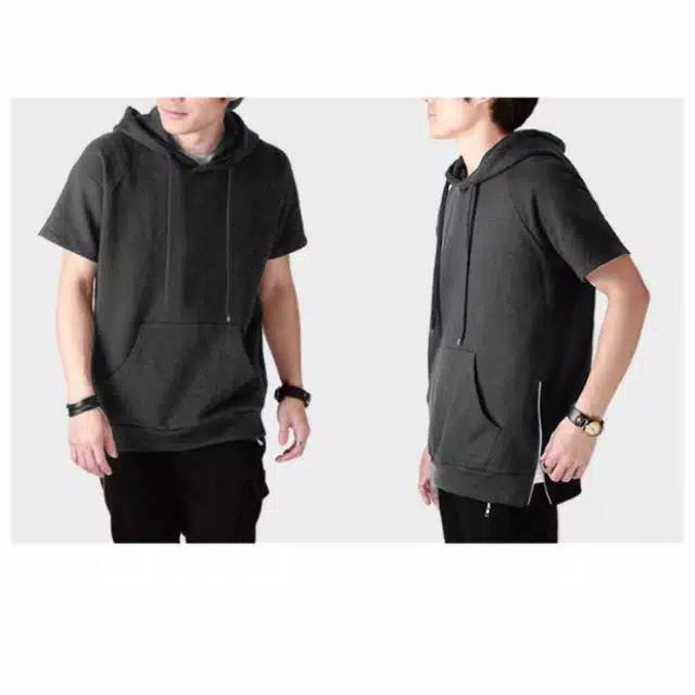 Short sleve Jaket Hoodie lengan pendek Side Zipper