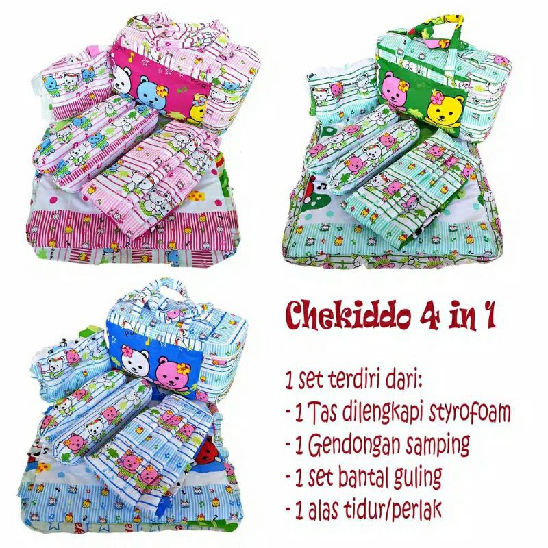 KADO BAYI PAKET KOMPLIT-PAKET KADO BAYI-GIFT SET 4 IN 1 TAS GENDONGAN SAMPING BANTAL GULING ALAS TIDUR