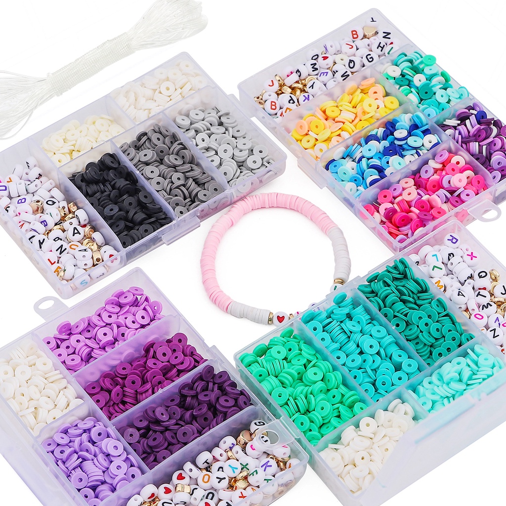 1160 Pcs/set Campuran Warna 6Mm Tanah Liat Slice Manik-manik Plastik Akrilik Huruf Manik-manik dengan Tali Elastis untuk Gelang Membuat Anak-anak Perhiasan DIY