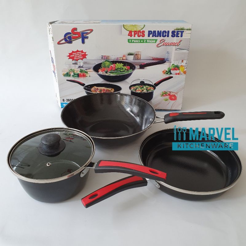 Panci Set Enamel GSF 2630 Panci Wajan Penggorengan Cookware Set Enamel Cocok untuk Kado