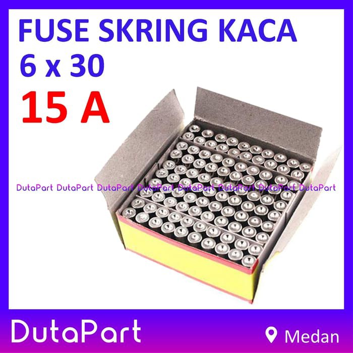 Skring Fuse Kaca 15A Uk. 6x30 mm 250VAC Sekring Sekering 15 A Ampere