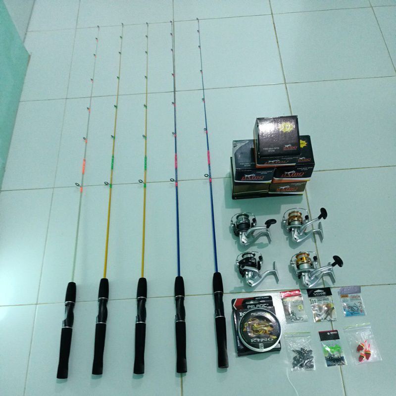 Joran pancing costum satu set full set siap pakai nila udang keramba riam fiber solid lentur sangat 