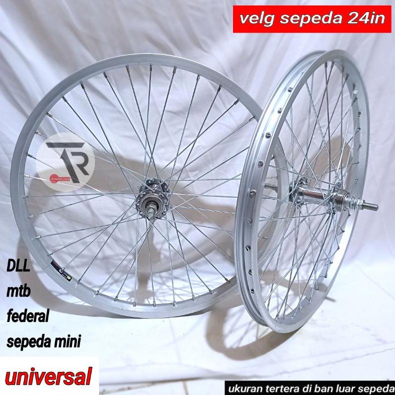 WHEELSET 24 ATAU VELG SEPADA 24IN SEPASANG DEPAN BLAKANG SUDAH DIRAKIT DAN DISETEL JARI2 36HOL TERLA