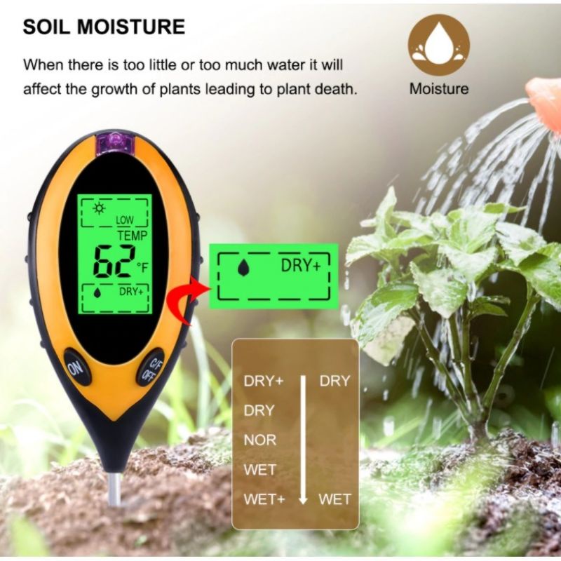 Digital Soil Analyzer Tester Meter Alat Ukur Kondisi Tanah 4 in 1 Suhu Sunlight PH Mositure SPH004