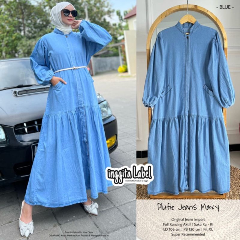 PLUFIE JEANS MAXY BY INGGITA LABEL / GAMIS JEANS WANITA MUSLIMAH / Dress kekinian