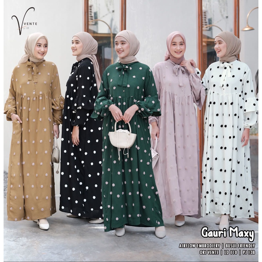GAURI MAXY ORIGINAL BY VENTE / MAXI DRESS / GAMIS BAHAN AIRFLOW EMBRODIERY / GAMIS POLKADOT