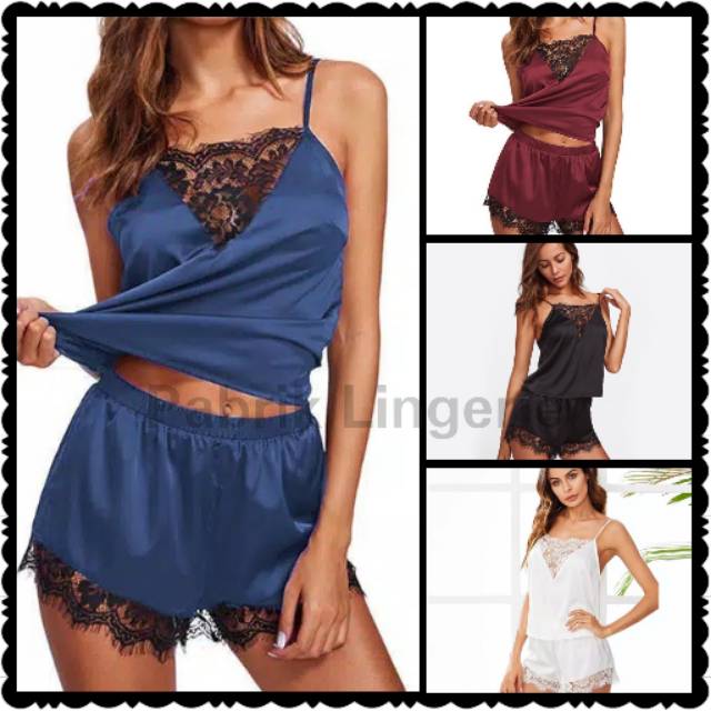 Lingerie Setelan Celana Pendek Saten Sutera Ukuran BESAR IMPORT