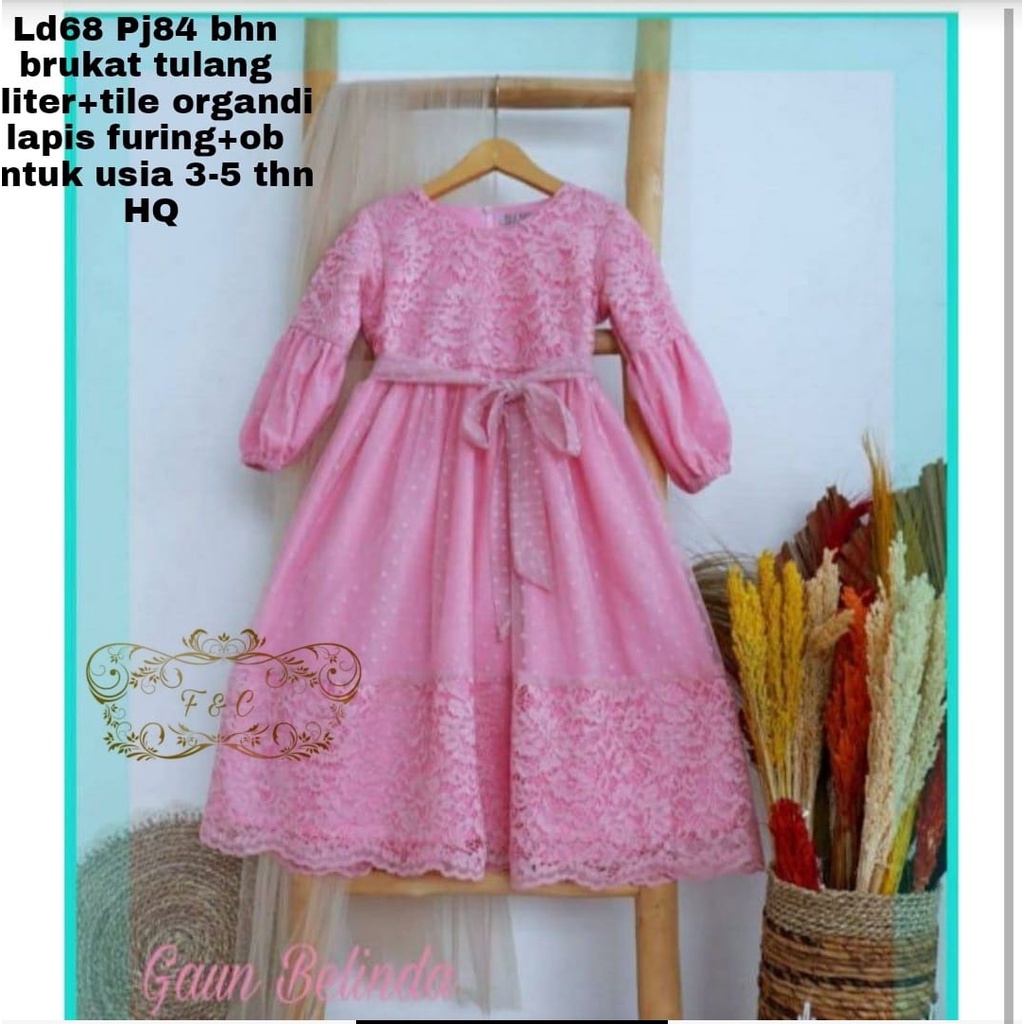 DRESS BELINDA KID FASHION PAKAIAN ANAK PEREMPUAN GAUN DRESS BRUKAT FEHM