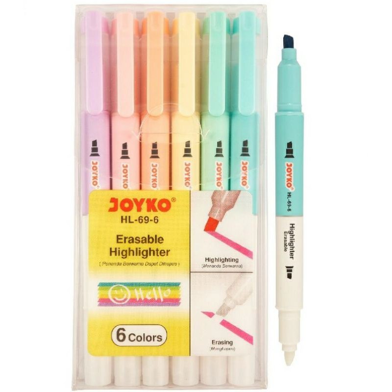 Erasable Highlighter Joyko HL-69-6 / Highlighter Bisa Dihapus 6 Warna