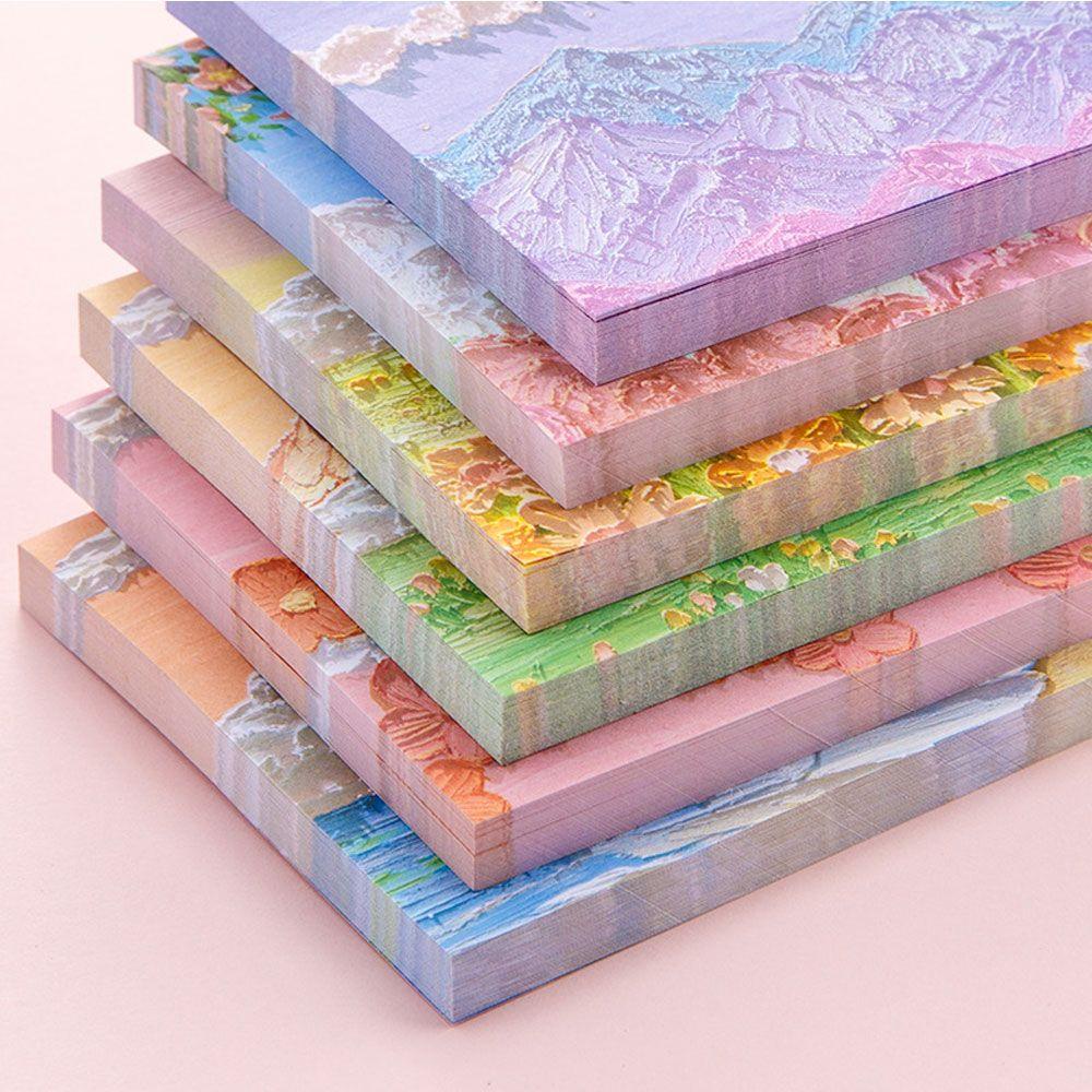 SOLIGHTER Simple Sticky Notes School Notepad Memo Pad Office Self-adhesive Bookmark Notebook Landscape Oil Paintings Stationery Stickers