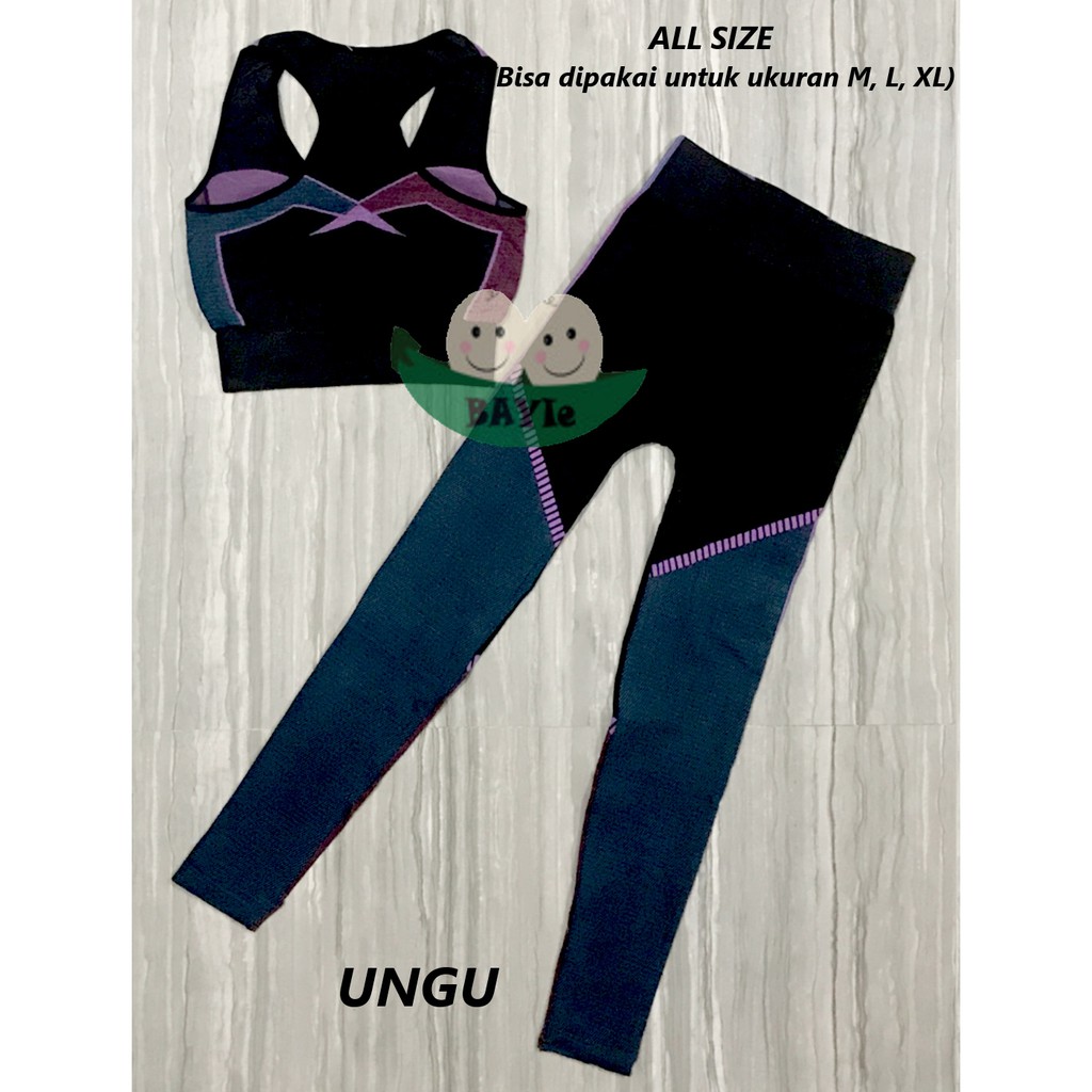 BAYIe - Set Baju Singlet+Celana Legging 7/8 Senam/Sport/Zumba/Aerobic/Yoya/Gym Wanita FEMA 3083+9093