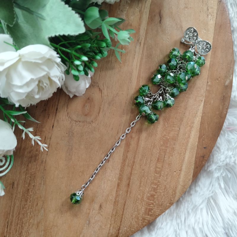 Bros dagu kristal ceko blink cantik / bros dagu panjang / bros hijab syar'i-hijau