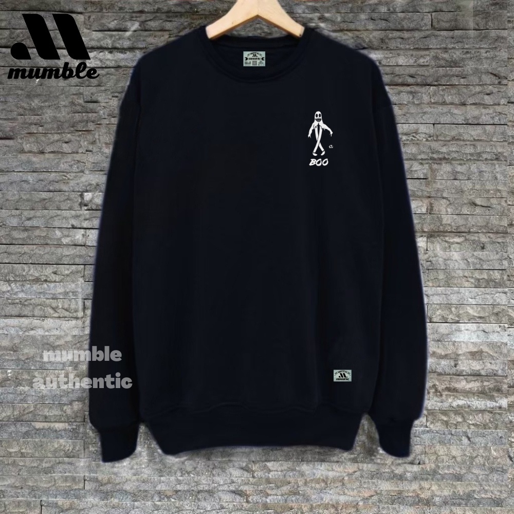 Mumble Authentic Swieter Distro Bandung Warna Hitam Crewneck Cowok Cewek Bahan Flecee Tebal Sweter sablon Boo Unisex Terpopuler