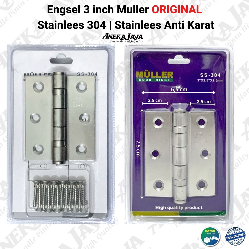 Engsel 3 inch , 4 inch , 5 inch Muller Stainlees 304 ORIGINAL /Engsel stainlees 304 tebal anti karat Awet / Engsel Pintu Jendela rumah