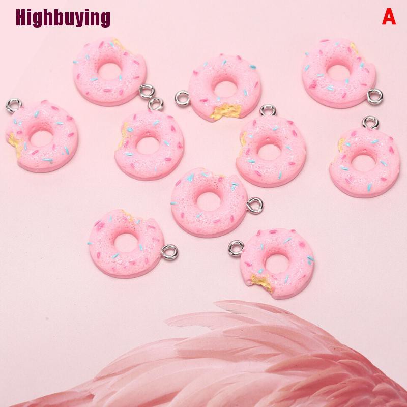 Hbid 10Pcs / Set Liontin Bentuk Donat Bahan Resin Untuk Membuat Perhiasan DIY