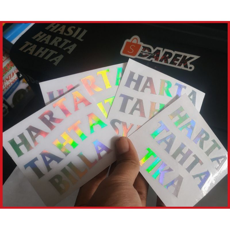 stiker hologram harta tahta, sticker kekinian custom nama, hologram cutting-1