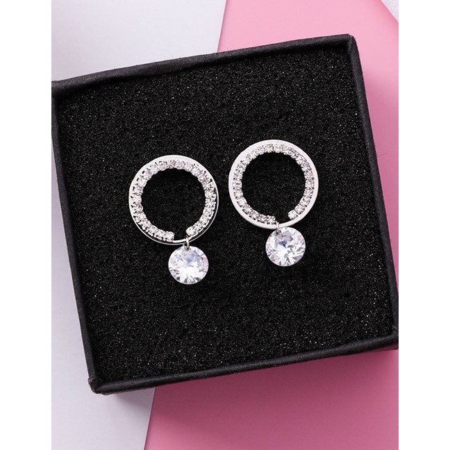 LRC Anting Tusuk Fashion Silver Color Full Diamond Decorated Earrings F07599