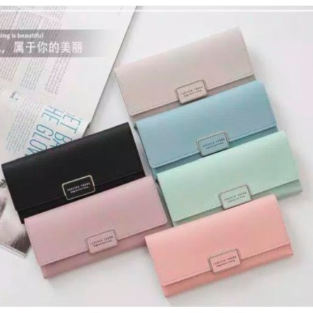 BAJ [COD] Dompet Lipat  panjang Wanita Forever young Polos 6016 Original Korea Tipis Impor - BY / TF052