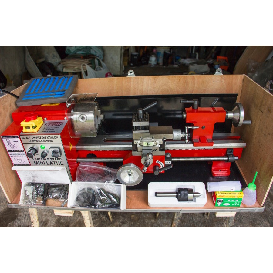 Mesin Bubut Lathe Kayu Besi 750W Brushless 180x350 100mm Chuck