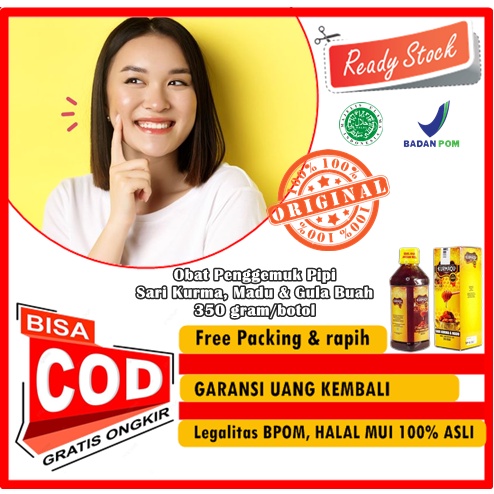 Obat Penggemuk Pipi Sari Kurma, Madu & Gula Buah 350 gram/botol BPOM, Obat Agar Pipi Chubby, Herbal 