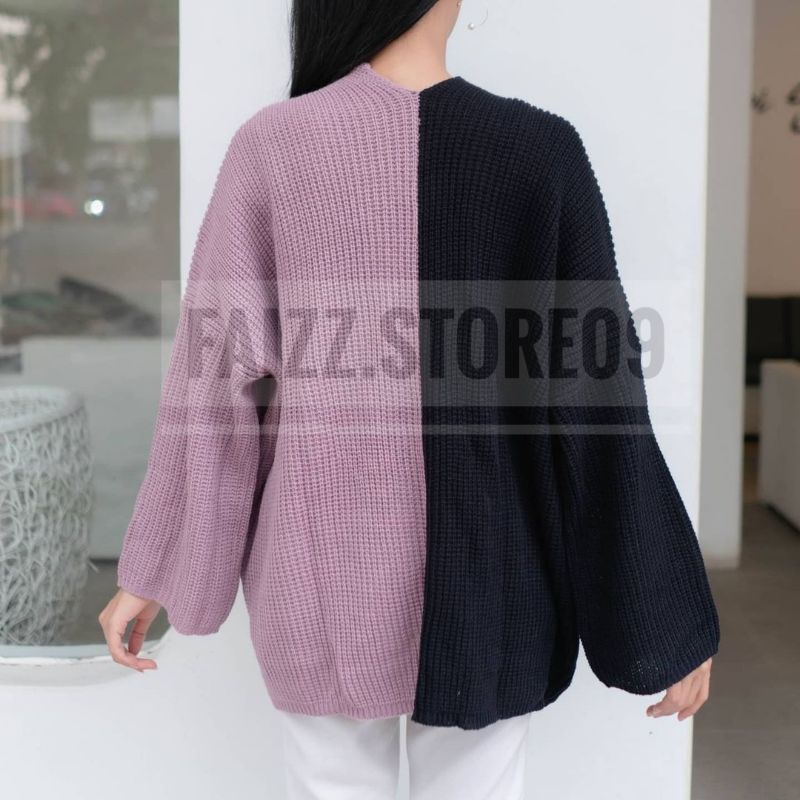 DARA CARDIGAN RAJUT OVERSIZE LAVELLA TWO TONE KOMBINASI/OUTER CARDI RAJUT WANITA STORE09 MURAH