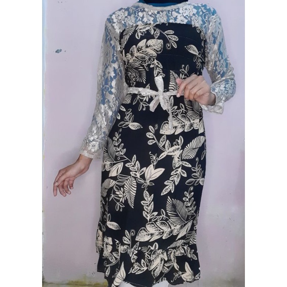 Preloved Tunik kombinasi brukat Brokat Motif Floral Fashion Wanita