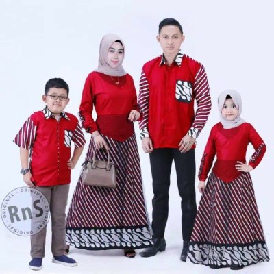 Baju Batik Couple Keluarga Jazzy Modern / Baju Couple Keluarga / Sarimbit Motif Polos Merah Termurah