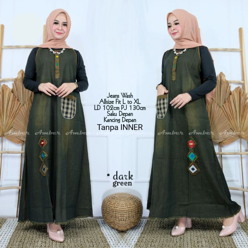 Rea Overall Jeans Wanita Fit L-XL LD 102 Baju Kodok Rok Panjang Cewek Dewasa Murah