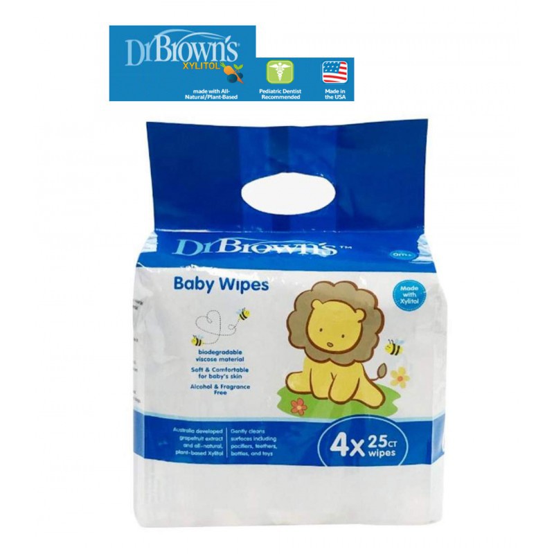 Dr. Brown's Natural Baby Wipes 4 x 25 Wipes