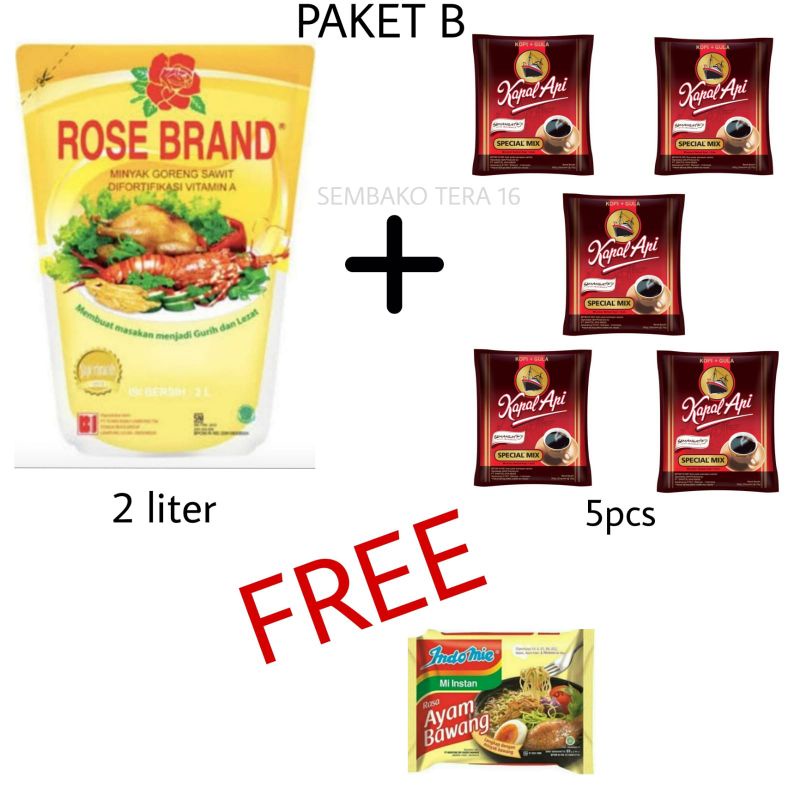 paket B minyak goreng 2 liter kopi kapal api mix gratis indomie