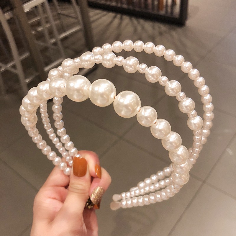 Big pearl headband headband sweet wild retro super fairy pressure hair thin hairpin female outing accessories