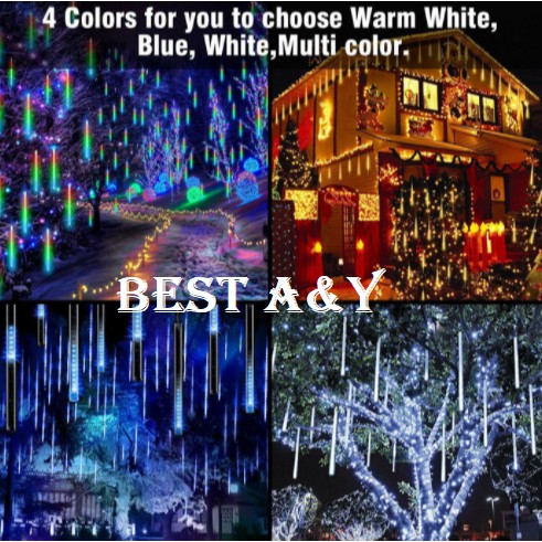 LED Meteor Shower Rain Lights Waterproof Xmas Falling String Lampu Natal Hujan Hias Gantung RGB 2 Si