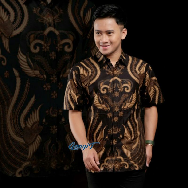 Batik Pria Lengan Pendek Premium BATIK BERKAH HRB026 motif KERATONAN Kode 002 size S M L XL XXL-Hem IRONMAN HITAM