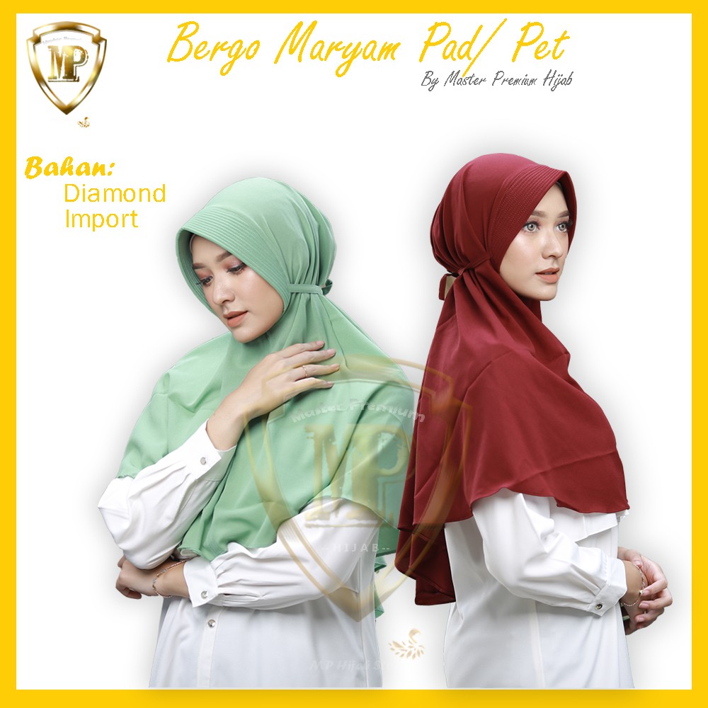 Hijab Kerudung Jilbab Bergo Maryam Pad Pet Diamond Premium Jersey Tali