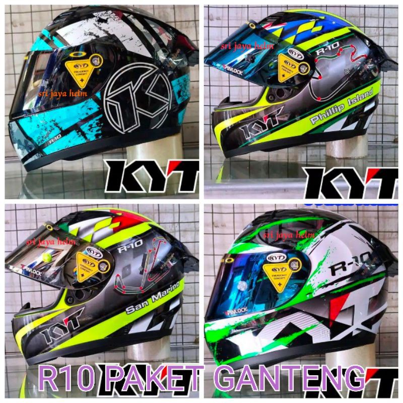 HELM KYT R10 PHILIPH ISLAND,SANMARINO,SERI#4 BLAK/BLUE,SERI2 WHITE/GREN PAKET GANTENG