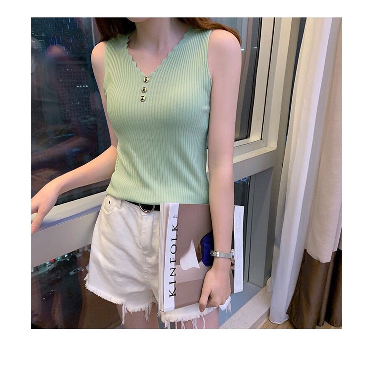 SS052 Tank Top Wanita Import Model Longgar Bottoming Gaya Korea Bahan Ice Silk-GREEN