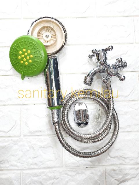 Paket MURAH ( By 1 Get 1 ) Beli Hand Shower Mandi Dapat Kran Cabang Double 2 Lobang