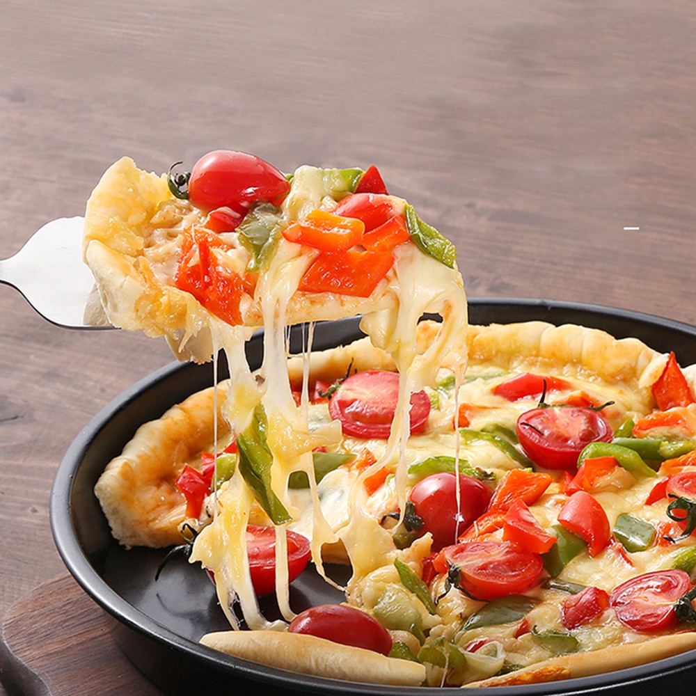 Piring Panggang Pizza Bulat Baja Karbon Cetakan Kue Non-stick