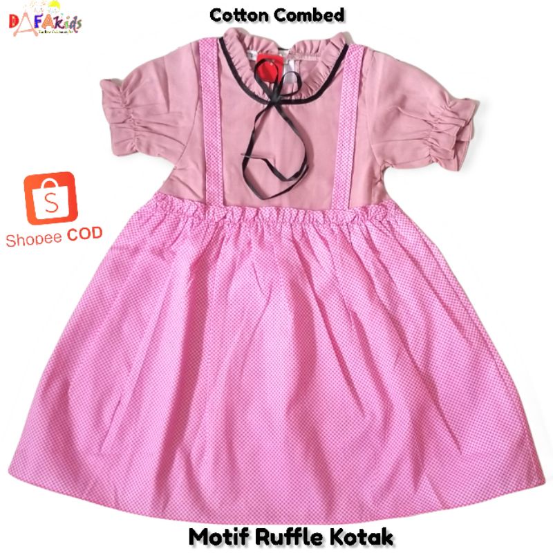 Baju Dress Anak Perempuan Motif Ruffle kotak kotak pink dress anak baju perempuan kekinian