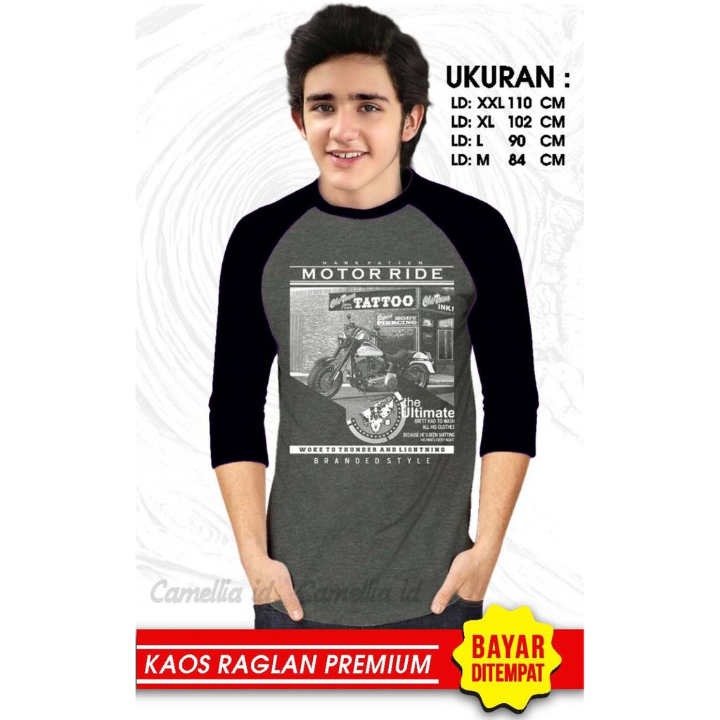 Kaos Raglan (MOTOR RIDE)/Kaos Pria Lengan 3/4/ Kaos Pria/ Kaos Cowok/ Kaos Oblong/Misty