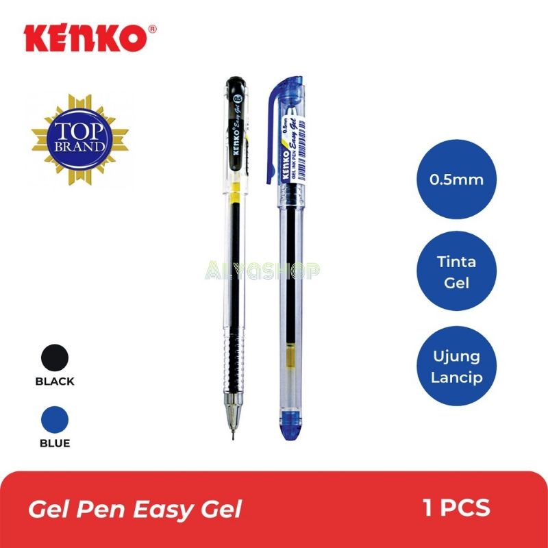 Pulpen Easy Gel Kenko 0.5 mm Hitam dan Biru Satuan/Pak/Refill