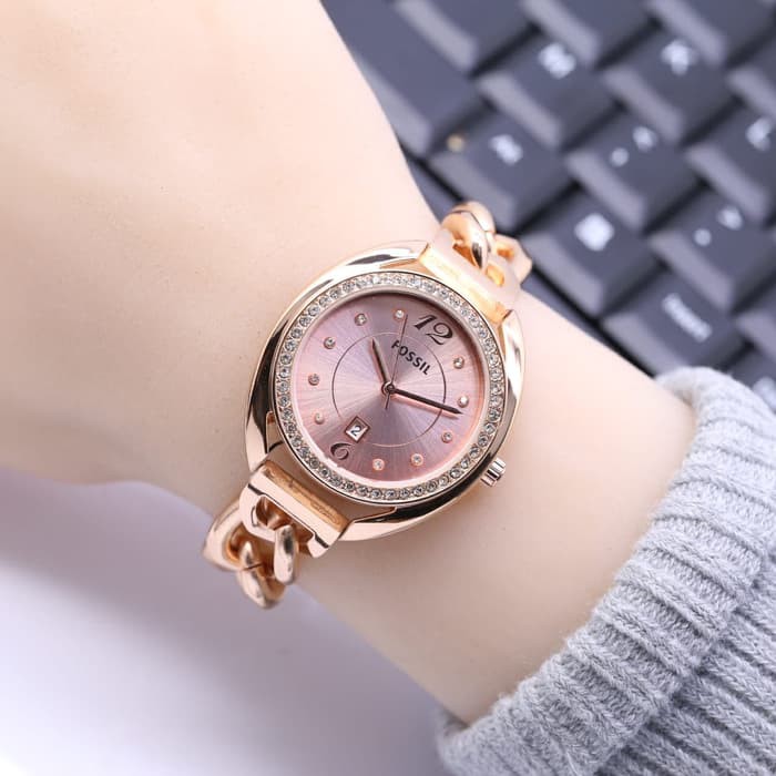 Jam Tangan Wanita / Cewek Murah Kepang Rantai Full Rosegold Army
