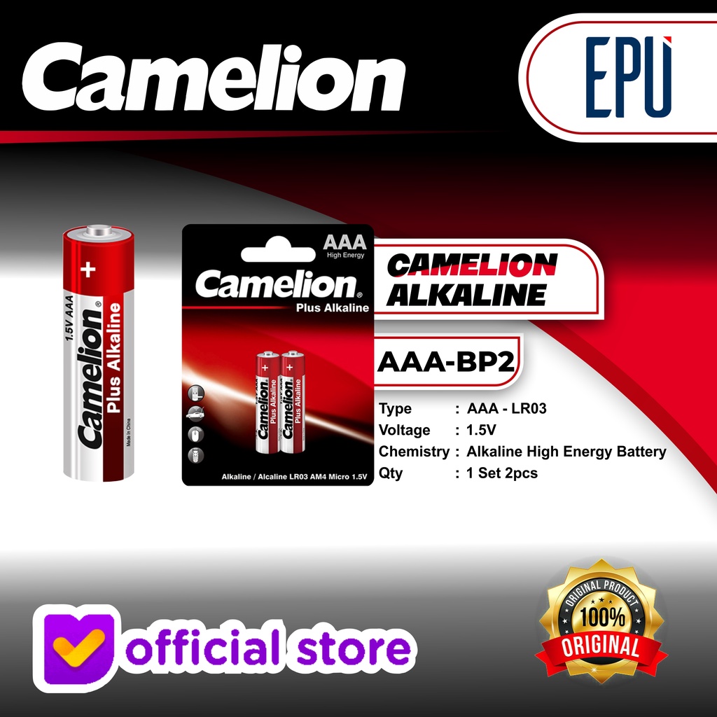 Camelion Baterai Alkaline Battery Batre Batere AAA A3 Bp2 Isi 2 PCS